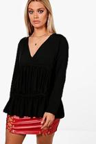 Boohoo Plus Olivia Gathered Front V Neck Blouse
