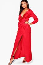Boohoo Boutique Iona Satin Wrap Detail Maxi Dress Red