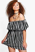 Boohoo Plus Lisa Striped Bardot Frill Dress