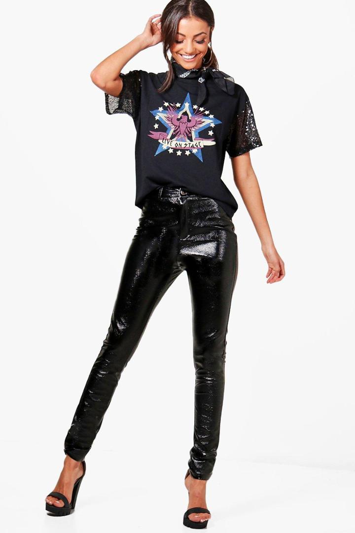 Boohoo Tall Tamala Vinyl Trousers Black