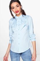 Boohoo Melissa Ruffle Detail Shirt Blue
