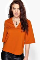Boohoo Lily Woven V Neck Top Tan