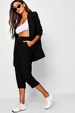 Boohoo Slim Leg Contrast Button Cropped Trouser