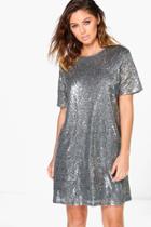 Boohoo Boutique Lacey Sequin T-shirt Dress Grey