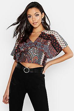 Boohoo Tall Paisley Print Shirred Waist Crop Top