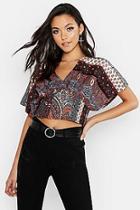 Boohoo Tall Paisley Print Shirred Waist Crop Top
