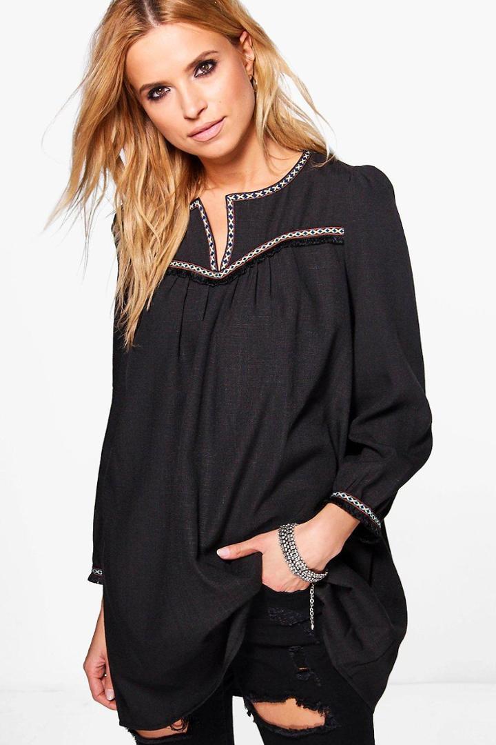 Boohoo Freya Trim Detail Long Sleeve T-shirt Black