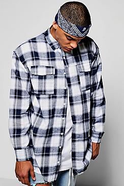 Boohoo Checked Long Line Raw Edge Check Shirt