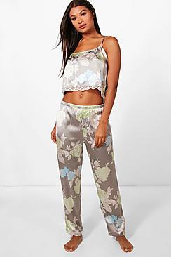 Boohoo Annabelle Satin Floral Cami & Trouser Set