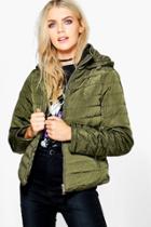 Boohoo Katie Crop Hooded Bubble Coat Khaki