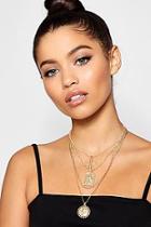 Boohoo Amy Cross Sovereign Coin Layered Necklace