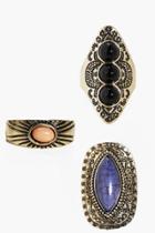 Boohoo Mae Stone Detail Vintage Eastern Ring Pack Gold