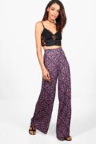 Boohoo Ella Bohemian Print Wide Leg Trousers Black