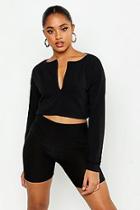 Boohoo Loop Back Notch Front Cropped Sweat