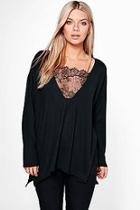 Boohoo Aleesha Plunge Lace Premium Long Sleeve Top