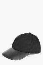 Boohoo Black Baseball Cap With Pu Peak Black