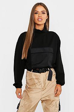 Boohoo Petite High Neck Pocket Front Sweat Top
