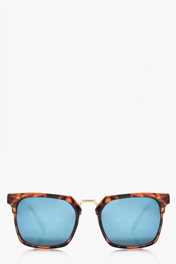 Boohoo Eliza Blue Tort Square Frame Sunglasses Brown