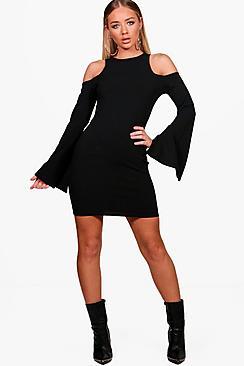 Boohoo Jenna Cold Shoulder Split Sleeve Bodycon Dress