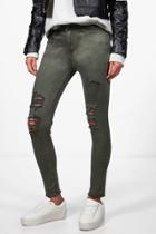 Boohoo Anna Mid Rise Distressed Knee Skinny Jeans Khaki