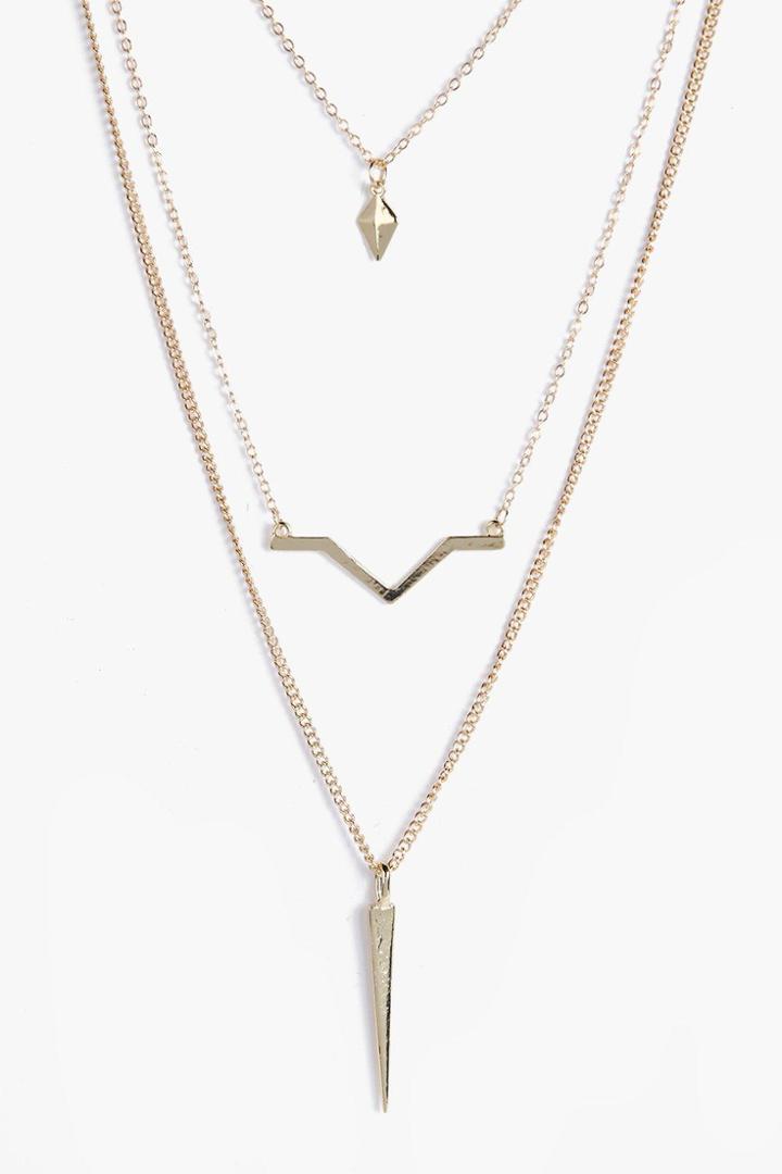 Boohoo Eva Layered Spike And Bar Necklace Gold