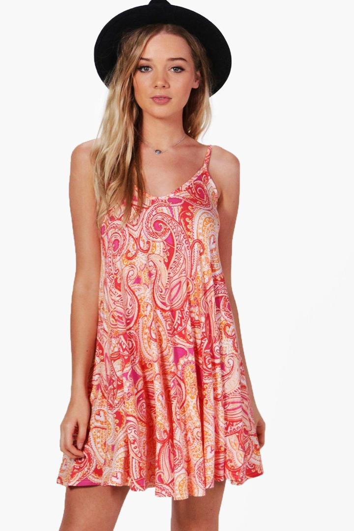 Boohoo Amelia Printed Strappy Swing Dress Multi