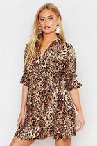 Boohoo Leopard Print Pleated Frill Smock Dress