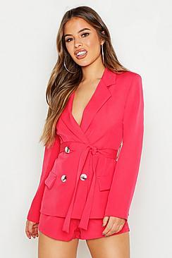 Boohoo Petite Double Breasted Tie Blazer