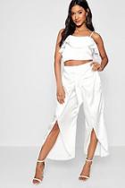 Boohoo Becky Satin Ruffle Top Trouser Co-ord Set
