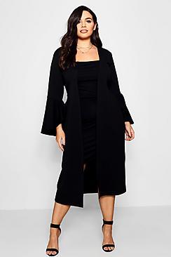 Boohoo Plus Abigail Crepe Ruffle Sleeve Duster