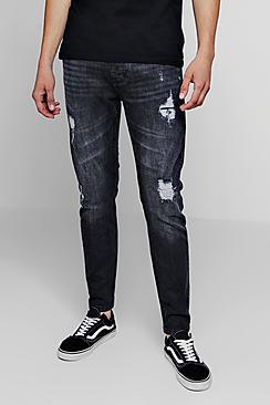Boohoo Skinny Fit Jeans With Rip And Repair Detail