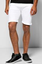 Boohoo Skinny Fit White Denim Shorts In Long Length White