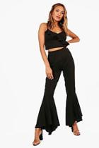 Boohoo Katie Dipped Ruffle Hem Luxe Woven Trousers