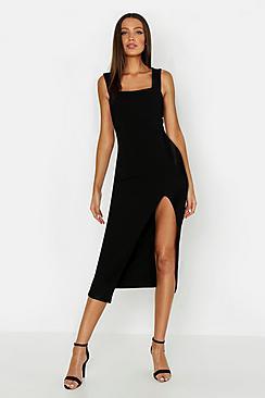 Boohoo Tall Square Neck Side Split Midi Dress