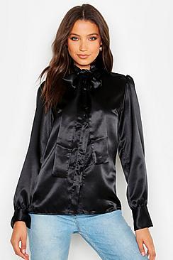 Boohoo Tall Tie Neck Satin Shirt