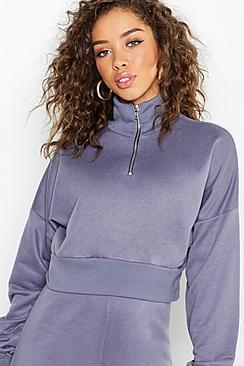 Boohoo Funnel Neck Zip Detail Cropped Sweat