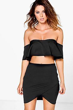 Boohoo Alinn Off The Shoulder Top & Mini Skirt Co-ord Set
