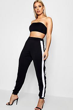 Boohoo Plus Lucie Crepe Sports Stripe Button Jogger