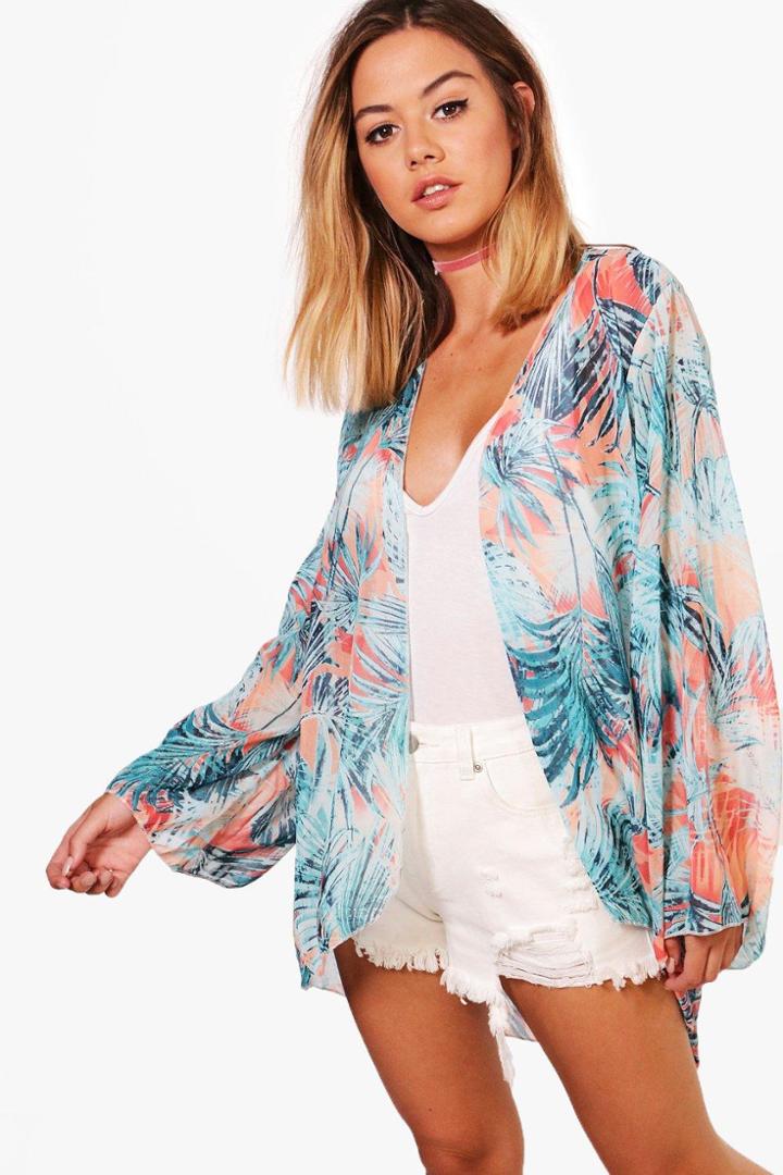 Boohoo Petite Francesca Tropical Floral Kimono Multi