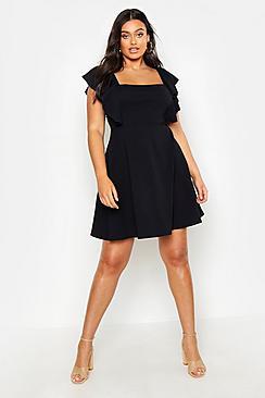 Boohoo Plus Ruffle Front Pinafore Dress