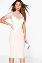 Boohoo Rebecca Lace Panel Contrast Midi Dress Stone