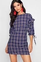 Boohoo Checked Tie Detail Shift Dress