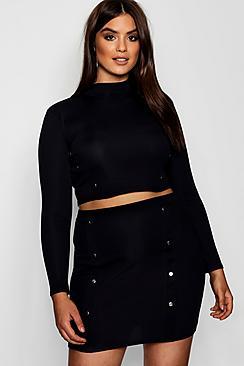 Boohoo Plus Heidi Popper Detail Skirt Co-ord