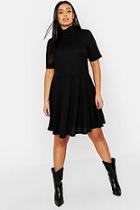 Boohoo Plus Rib Roll Neck Skater Dress