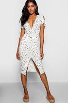 Boohoo Dehlia Draw Cord Detail Spot Midi Dress