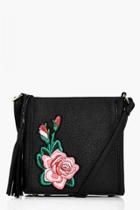 Boohoo Jessica Rose Embroidered Cross Body Bag Black