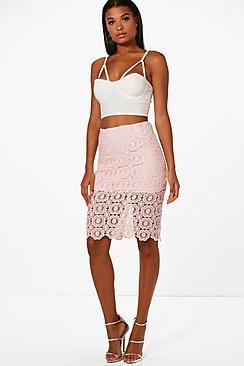 Boohoo Jessica Lace Midi Skirt