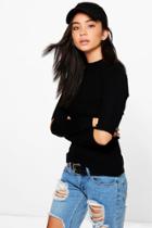 Boohoo Daisy Cut Out Elbow Rib Knit Jumper Black
