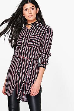 Boohoo Keira Stripe Longline Shirt