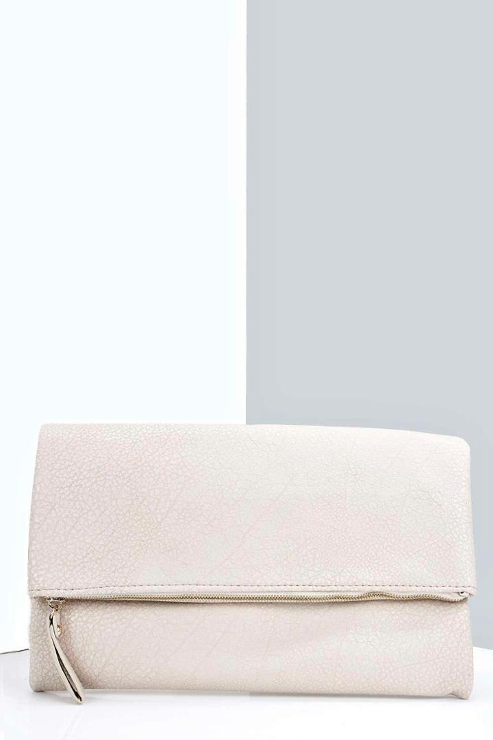 Boohoo Daisy Fold Over Clutch Bag Nude